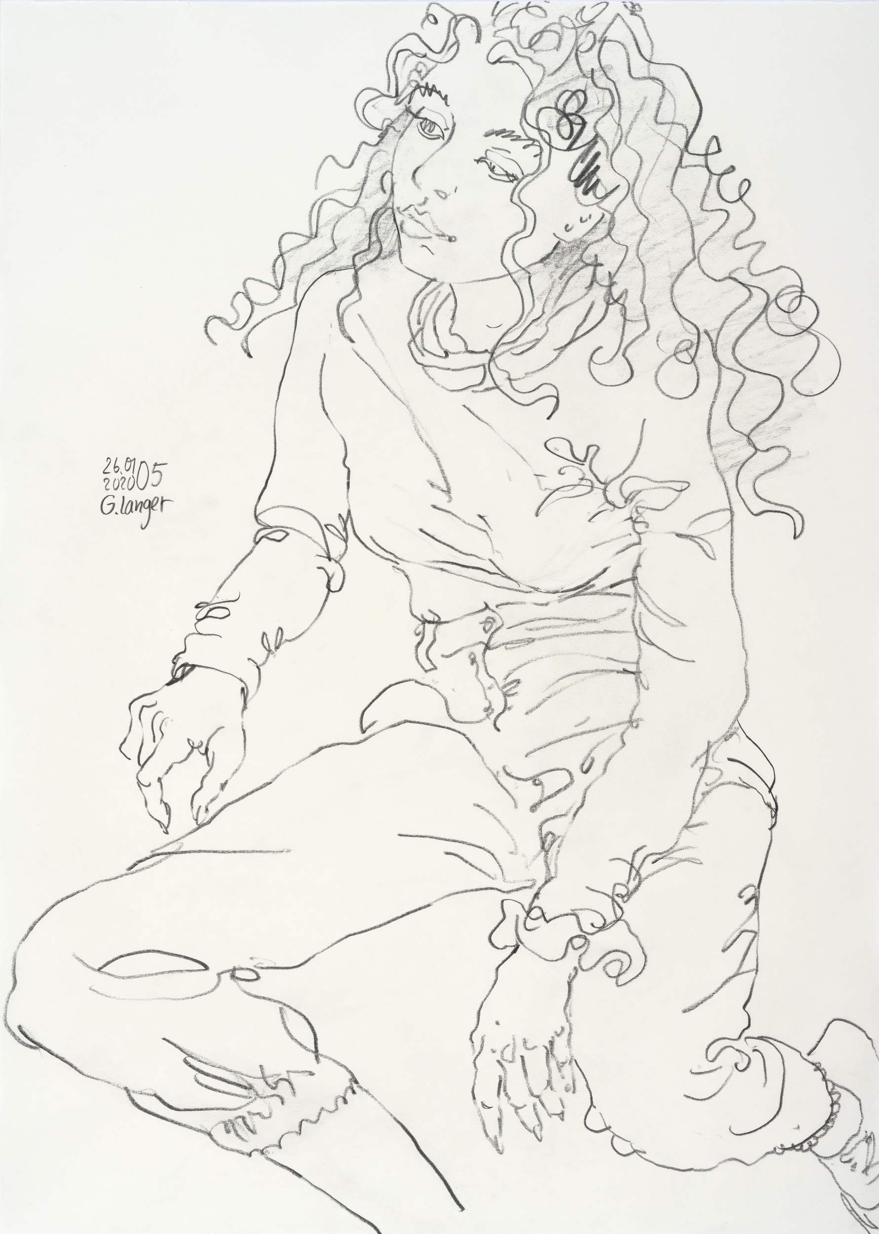 Gunter Langer, Sitzendes Mädchen , 2020, 70 x 50 cm